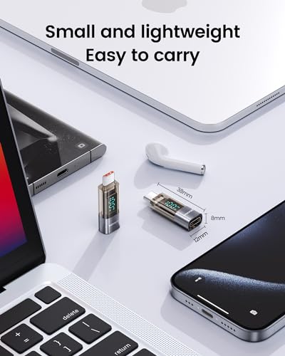 USB C Adapter, 2Pack 100W USB C Female to USB C Male Extension Adapter Type C Power Meter Tester with LED Display for iPad Pro iPhone 15 Pro Max MacBook Pro Laptop and All USB C Cable