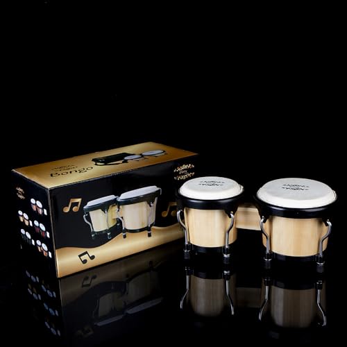 Glory Bongo Drums 4” and 5” Wood Percussion Instrument Bongos with bag and tuning Key,Natural