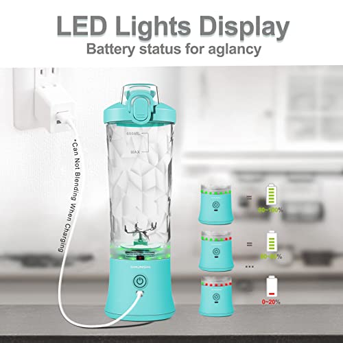 Portable Blender 20 Oz, Personal Size Blender for Shakes and Smoothies with Ice Cube Tray, Mini Small Smoothie Blender Bottles for Kitchen Home Gym Sports Travel (Mint Blender+ice cube tray)