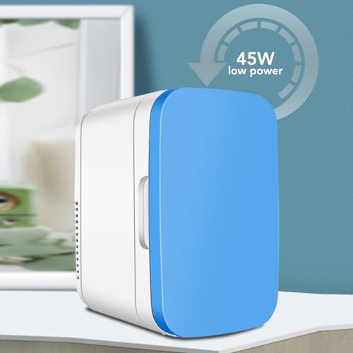 Mini Fridge, Portable Compact Personal Fridge Cooler, 8L Capacity Cooler & Warmer for Bedroom, Car, Office, Small Refrigerator for Refrigerating Makeup, Skincare and Food (Blue)
