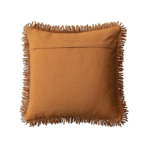 Creative Co-Op, Pink Cotton Punch Hook Pillow with Flower and Fringe, Brown, Natural, Square