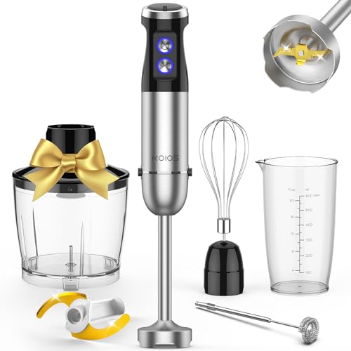 KOIOS 1000W Immersion Hand Blender, Upgrated 5-in-1 Handheld Blender, Full Copper Motor, Titanium Enhanced Blender Shaft, 12-Speeds, 600ml Mixing Beaker, 500ml Chopper, Whisk & Milk Frother