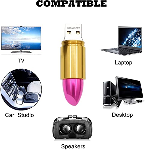 FEBNISCTE Portable USB Flash Drive 64GB Fashion Metal Lipstick Shape Style USB2.0 Memory Stick Pen Drive Data Storage Device Pendrive with Key Ring