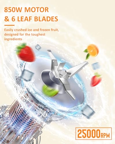 Smoothie Blender, 850 W Compact Personal Blender, Juice Blender Set Frozen Drinks, Shake, Sauces & More, 2 * 20 Oz To-Go Cups, 2*Spout-Lids, Silver