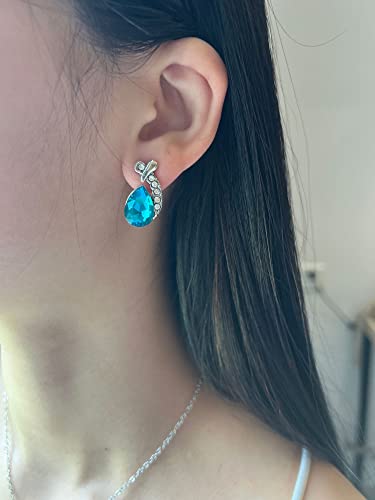 Shiny Fashion Crystal Rhinstone Teardrop Pendent Chain Necklace Stud Earrings Jewelry Set for Women Lady Wife Wedding Birthday Party Prom Gifts