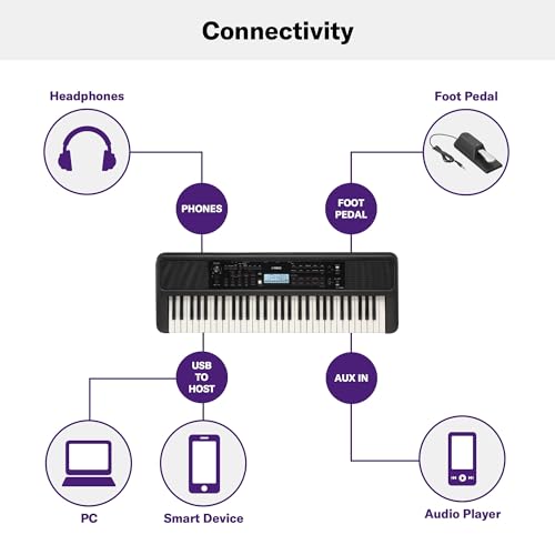 Yamaha PSR-E383 61 Touch Sensitive Keys Portable Keyboard for Beginners with Music Rest, Power Adapter