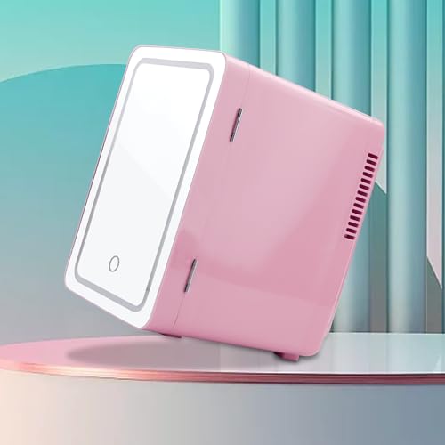 PERSONAL CHILLER 6.2L Skincare Fridge with LED Makeup Mirror, Mini Fridge Cooler and Warmer, Portable Fridge for Makeup, Skincare, Snacks, Bedroom Vanity (Pink)