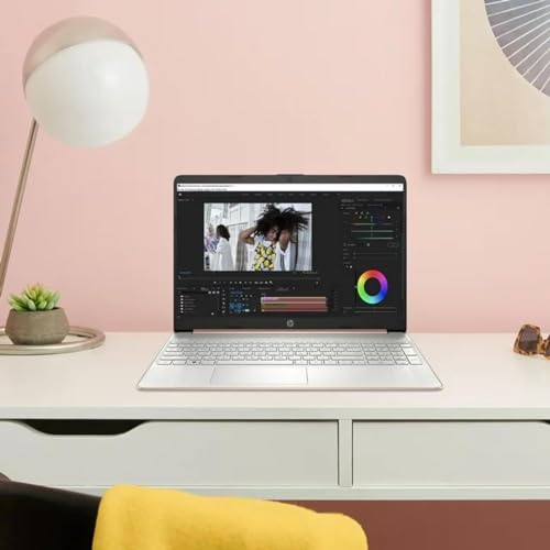 hp Newest 15.6 Laptop with Wireless Mouse and Fingerprint Reader, 16GB RAM, 256GB Storage(128GB SSD with 128GB Portable Drive), AMD Ryzen 3 Core, Long-Lasting Battery, Win11, Rose Gold