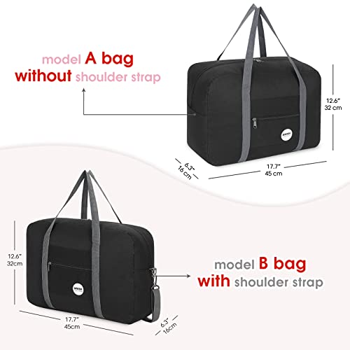 WANDF For Spirit Airlines Personal Item Bag 18x14x8 Travel Duffel Bag Underseat Foldable Carry-on Luggage for Women（A-Black）