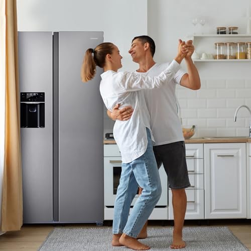 Freestanding Side-by-Side Refrigerator with 18.1 Cu. Ft Capacity, Built-In Ice Maker & Water Dispensers, 2 Door Auto Defrost Fridge for Kitchen/Office/Commercial, Gray Stainless Steel