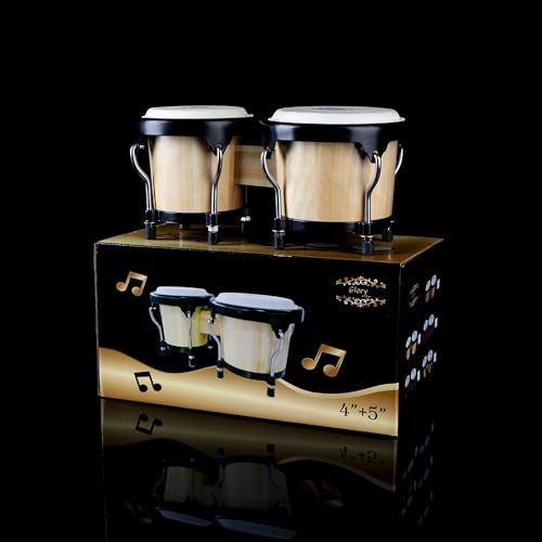 Glory Bongo Drums 4” and 5” Wood Percussion Instrument Bongos with bag and tuning Key,Natural