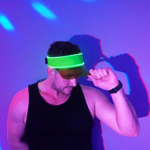 LED Neon Visor Hat Sport Cap - Rechargebale Light Up Rave Hat Festival Accessory Adjustable Retro Sun Visor for Women and Men
