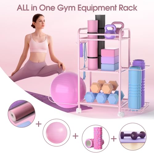 Home Gym storage Rack - Gym Equipment Storage Rack for Yoga Mat Yoga Ball Dumbbells Kettlebells Foam Roller Yoga Strap and Resistance Bands Workout Equipment Organizer