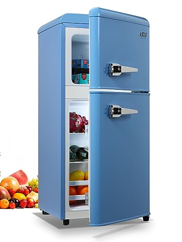 KRIB BLING Mini Fridge With Freezer,3.5 Cu. Ft Compact Refrigerator With 2 Doors,7- Level Adjustable Thermostat, Removable Glass Shelves For Bedroom, Office, Kitchen, Apartment, Dorm, Blue