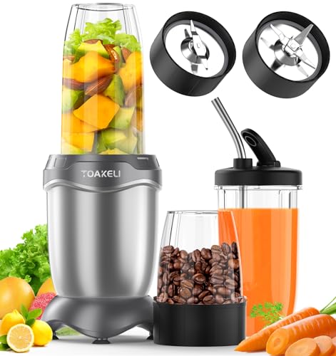 Smoothie Blender, 850 W Compact Personal Blender, Juice Blender Set Frozen Drinks, Shake, Sauces & More, 2 * 20 Oz To-Go Cups, 2*Spout-Lids, Silver