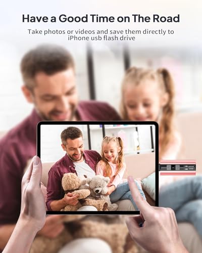 USB3.0 Flash Drive 256GB Phone Memory Stick Storage for Photos and Videos, External Memory Storage Flash Drive Compatible with iPhone iPad Android and Computers (Pink)