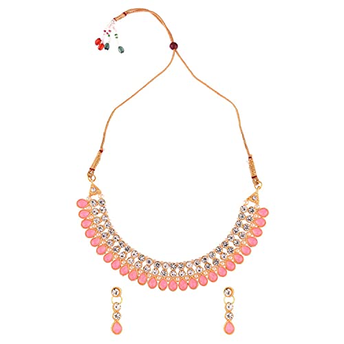 Efulgenz Indian Jewelry Sets for Women Bollywood Jewelry Indian Jewelry Cubic Zirconia CZ Crystal Choker Necklace Drop Earrings Set for Women