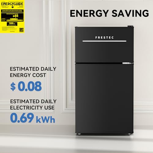 3.0 Cu.Ft Compact Refrigerator with 2 Doors, Mini Fridge with Freezer, 37dB Quiet, 7-Settings Mechanical Thermostat, LED Lights, Small Refrigerator for Bedroom Office, Dorm or Garage, Black
