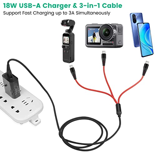 USB C Charger for DJI Osmo Mobile 6 OM 6 5 4 SE/RS 2 3 Mini Stabilizers and Pocket 2 Action Cameras, 3-in-1 Type-C Charging Cable with 18W Fast-Charge Adapter Accessories, 4ft