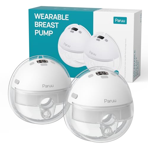 Paruu P16 Hands-Free Breast Pump Wearable, Wearable Breast Strong Suction, Low Noise, 4 Modes & 12 Levels, Electric Breast Pump Portable - 19/21mm Insert/Flange, 2 Pack (White)