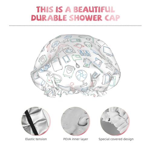 Hair Cap for Shower - Household appliances Double Layer Shower Cap Reusable Waterproof, Large Shower Cap for Women, Hair Cap for Shower with Peva Lining and Elastic Rope