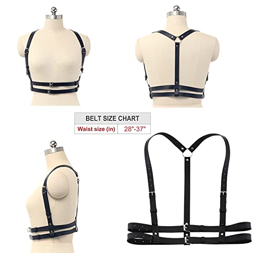 Punk Belt Black Pu Leather Belt, Harness Belt for Women Gothic Body Adjustable Waist Belts Dresses Party Accessories