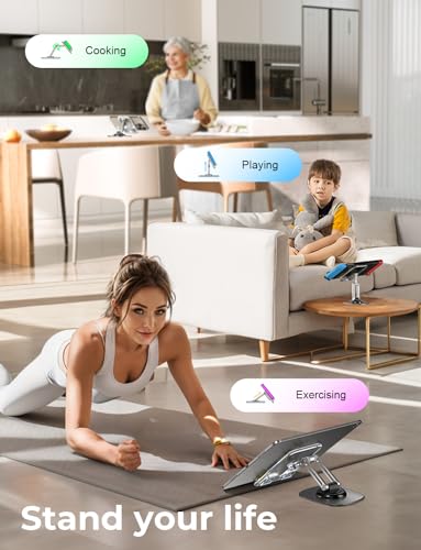 LISEN for iPhone Stand for Desk Portable Cell Phone Stand for Desk 360 Adjustable for iPhone Holder for Desk Foldable Acrylic Aesthetic Desk Accessories for iPhone 15 14 13 Pro Max Switch Kindle 4-11"