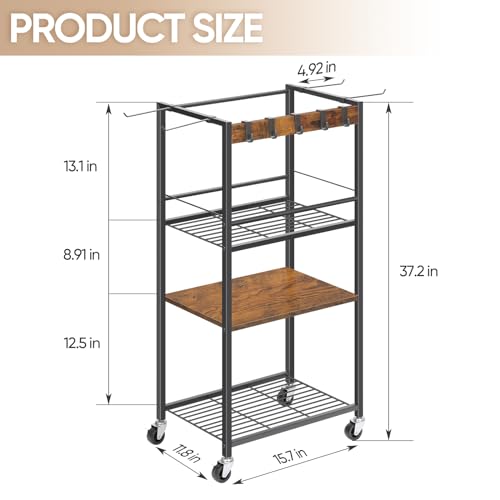 HEOMU Yoga Mat Storage Rack, Home Gym Storage Rack for Dumbbells Kettlebells, Gym Organizer Gym Equipment Storage Cart with Wheels and Hooks, Black
