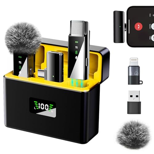 Wireless Lavalier Microphone for iPhone 15 iPad Android, Mini Lapel Mic with Charging Case, Noise Reduction, 164FT Transmission, Clip On Lav Mic for Video Recording YouTube Vlog Tiktok Interview