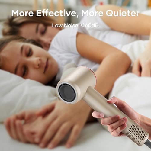 Professional Hair Dryer, 200 Million Negative Ionic Blow Dryer with 110000 RPM Brushless Motor, 1500W High-Speed HairDryer with Magnetic Nozzle & Diffuser for Salon, Home, Travel (Fortune Gold)