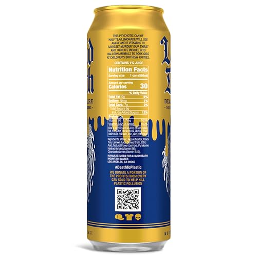 Liquid Death, Dead Billionaire Iced Tea, Half Lemonade Half Black Tea Sweetened With Real Agave, B12 & B6 Vitamins, Low Calorie & Low Sugar, 8-Pack (King Size 19.2oz Cans)