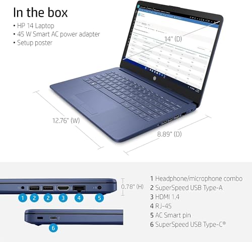 HP Stream 14-inch Ultra-Thin Laptop for Students and Business - 1-Year Office 365, Intel Quad-Core Processor, 8GB RAM, 64GB eMMC, HD Display, 12H Long Battery, HD Webcam, Win11 in S Mode with Mouse