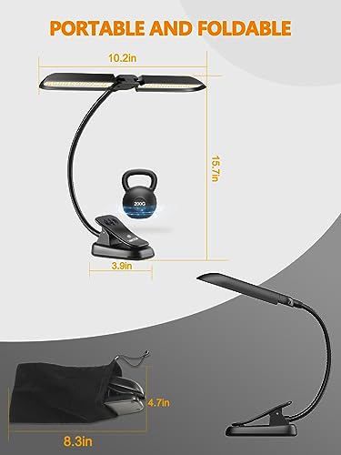 Vekkia Folding Music Stand Light, Portable 42 Led Rechargeable Super Bright Clip On Piano Lamp, Professional 5 Brightness×3 Color Temperature, Perfect for Grand Piano, Book Reading.