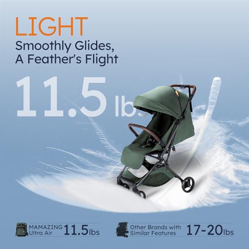 Lightweight Baby Stroller, Ultra Compact & Airplane-Friendly Travel Stroller, One-Handed Folding Stroller for Toddler, Only 11.5 lbs, Green