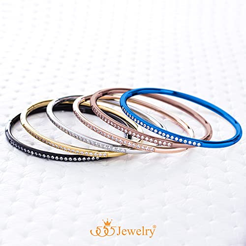 555Jewelry Stainless Steel & CZ Hinged Oval Cuff Bangle Bracelet for Women