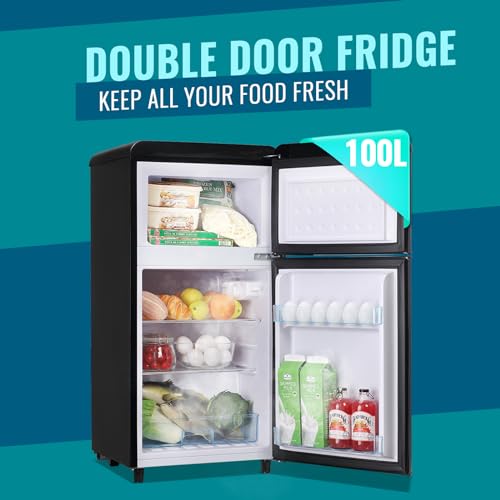 WANAI Small Refrigerator with Freezer 3.5 Cu.Ft Mini Fridge for Bedroom Dual Door Adjustable Shelves Dorm Refrigerator Suitable for Home Garage Office College Black