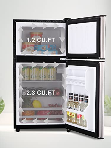 KRIB BLING Mini Fridge With Freezer,3.5 Cu. Ft Refrigerator With 2 Doors,7- Level Adjustable Thermostat, Removable Glass Shelves For Bedroom, Office, Kitchen, Apartment, Dorm, Silver