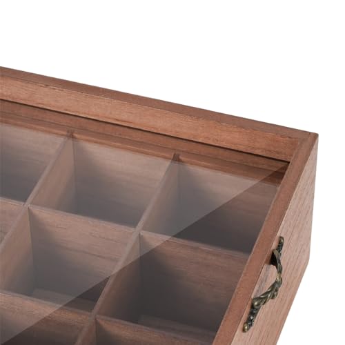 Wooden Tea Bag Storage Organizer: 9-Compartment Tea Box with Glass Window, equipped with a Storage Tray, Multi-Functional Tea Box and Storage Organizer, Great Gift Ideas,Cool Preppy Stuff & Room Decor