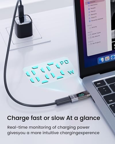 USB C Adapter, 2Pack 100W USB C Female to USB C Male Extension Adapter Type C Power Meter Tester with LED Display for iPad Pro iPhone 15 Pro Max MacBook Pro Laptop and All USB C Cable