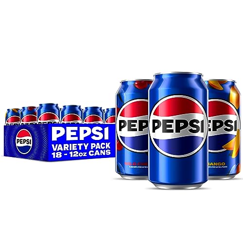 Pepsi Flavors Variety Pack, Wild Cherry, Mango, Original, 12 Ounce Cans (18 Pack)