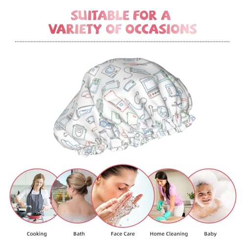 Hair Cap for Shower - Household appliances Double Layer Shower Cap Reusable Waterproof, Large Shower Cap for Women, Hair Cap for Shower with Peva Lining and Elastic Rope