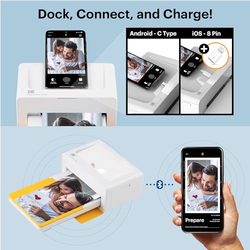 KODAK Dock Plus 4PASS Instant Photo Printer (4x6 inches) + 90 Sheets Bundle (10 Initial Sheets + 80 Sheet Pack)