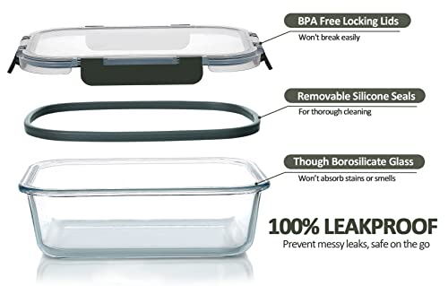 M MCIRCO 24-Piece Glass Food Storage Containers with Upgraded Snap Locking Lids,Glass Meal Prep Containers Set - Airtight Lunch Containers, Microwave, Oven, Freezer and Dishwasher
