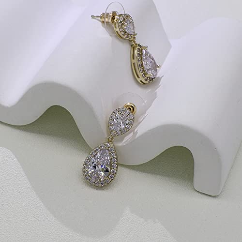 UDYLGOON Cubic Zirconia Crystal Bridal Jewelry Set for Bride Bridesmaid Wedding Prom Teardrop Necklace Earrings Bracelet Jewellery Set