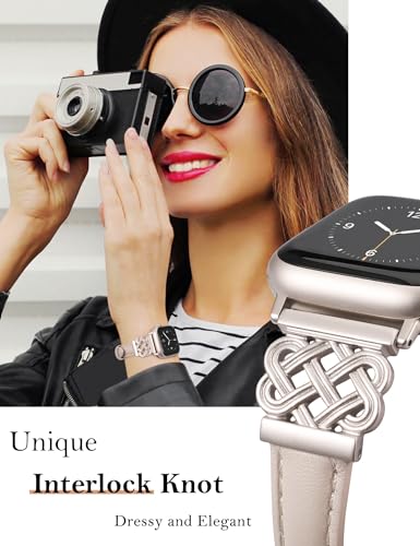 TOYOUTHS Leather Band Compatible with Apple Watch Bands 38/40/41/42/44/45/49mm Women, Slim Leather Strap with Designer Dressy Interlock Buckle for iWatch Series 9/8/7/6/5/SE/4/3/2/1 Ultra/Ultra 2