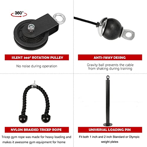 LFJ LAT Pull Down and Lift Weight Pulley System Cable Machine Pulley Attachment for Triceps Pull Down, Biceps Curl, Back, Forearm, Shoulder Home Gym Equipment