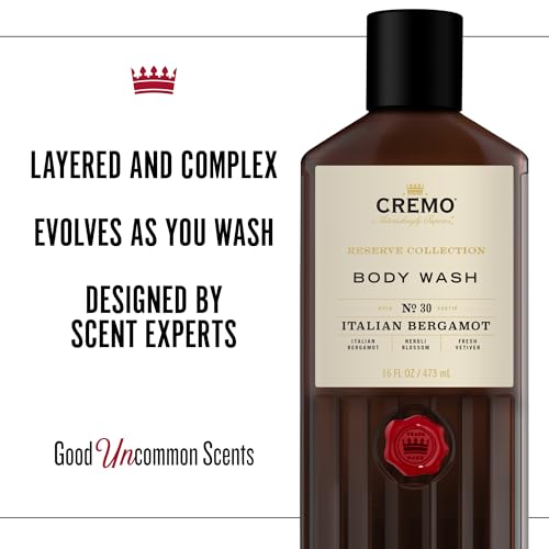 Cremo Rich-Lathering Italian Bergamot Body Wash for Men, Notes of Italian Bergamot, Neroli Blossom, and Fresh Vetiver, 16 Fl Oz
