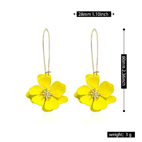 GUOXIAOMEI Bohemian Daisy Flower Matte Floral Long Petal Drop Dangle Earrings Layered Tiered for Women Girls Chic Boho Wedding Jewelry