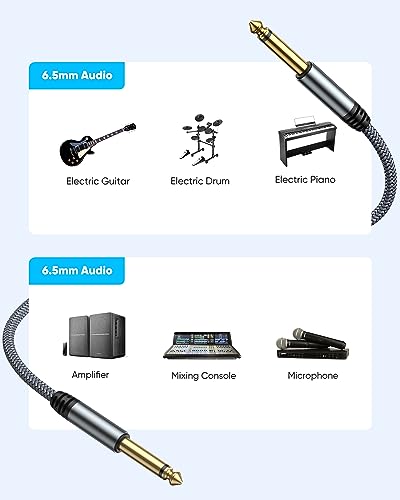 Highwings Guitar Cable 10FT,2-Pack 1/4 Inch Instrument Cable 6.35mm (1/4) TS to 6.35mm (1/4) TS Audio Cable Male to Male Straight-to-Straight for Electric Guitar, Mandolin,Bass AMP, Keyboard, Mixer