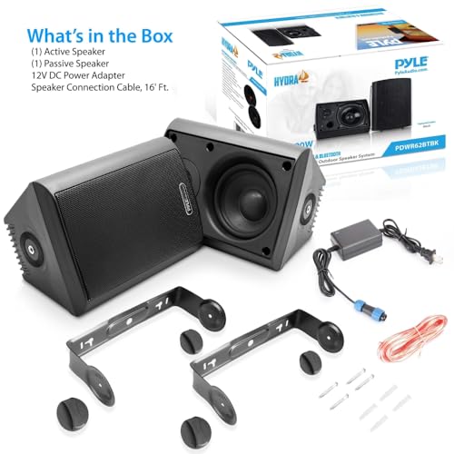 Pyle Pair of Wall Mount Bluetooth Water Resistant 6.5'' Indoor/Outdoor Speaker System, Marine Grade IP44 Rating, Bass Boost, Waterproof, Loud Volume and Enhanced Bass. (Pair, Black)